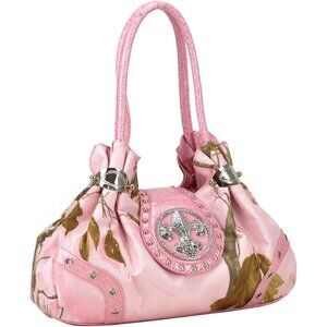 Pink Camouflage Western Style Rhinestone Fleur De Lis Shoulder Bag